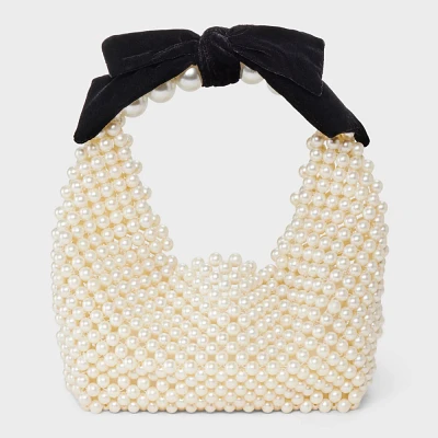 Beaded Pearl Bow Shoulder Bag - A New Day Off-White