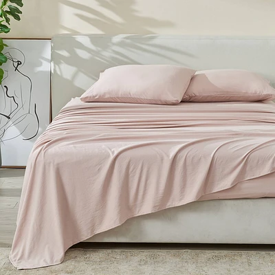 Patina Vie Queen Easy Care Solid Sheet Set Dusty Rose: Polyester, Woven, 4-Piece, OEKO-TEX Certified