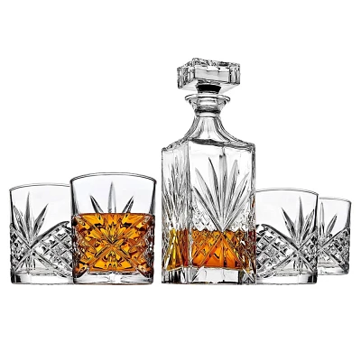 Godinger Silver 5pc Dublin Crystal Decanter Whiskey Set