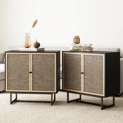 Nathan James Set of 2 Kova Rattan Console Table with Doors