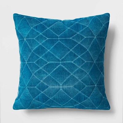 Embroidered Velvet Square Throw Pillow Blue - Threshold