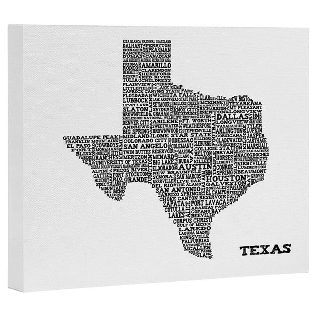 16 x 20 Restudio Designs Texas Map Art Canvas - Deny Designs: Modern Typography Wall Decor, Unframed Digital Canvas