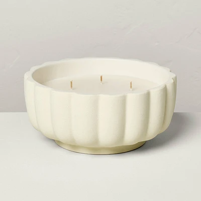 5-Wick Rustic Ceramic Salt Scalloped Jar Candle Cream 32oz - Hearth & Hand with Magnolia: Farmhouse Decor, Sea Salt Scent