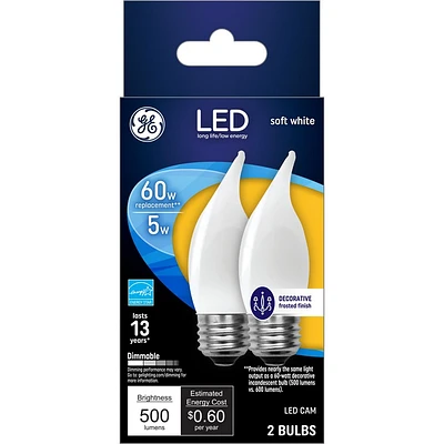 GE 2pk 60W Decorative LED Light Bulb Soft White Frosted