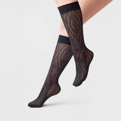 Womens Patterned Sheer Fashion Knee Highs - A New Day Black One Size Fits Most