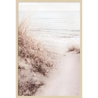 28x41 Beach Sand 10 by 1x Studio III Wood Framed Wall Art Print Brown - Amanti Art: Serene Ocean View, Vertical Layout