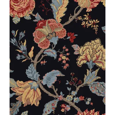 NextWall Kianna Jacobean Peel and Stick Wallpaper Black: Vintage Botanical Floral, Self-Adhesive, Repositionable, Washable