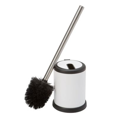 Self Closing Lid Toilet Brush and Holder White - Bath Bliss: Stainless Steel Bathroom Cleaning Accessory