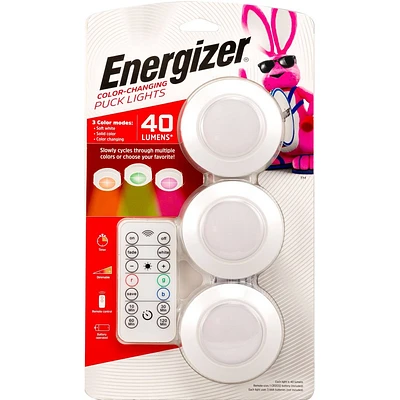 Energizer 3pk 40 Lumen LED Puck Light Wireless Color Changing Cabinet Lights with Remote White: Tap & Closet Light