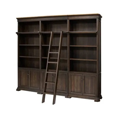 94 Sonoma Bookcase Wall with Wood Ladder Brown - Martin Furniture: Open Shelving Storage, 15-Tier, Bronze Hardware