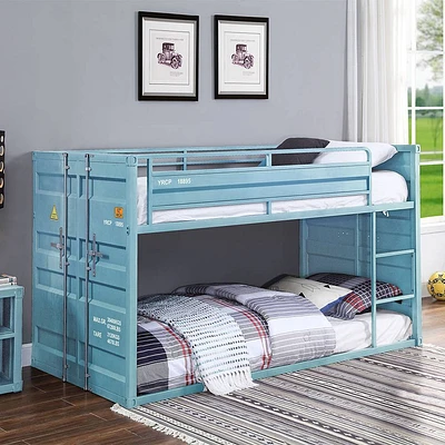 80Twin/Twin Bunk Bed Cargo Loft and Bunk Bed Aqua Finish - Acme Furniture