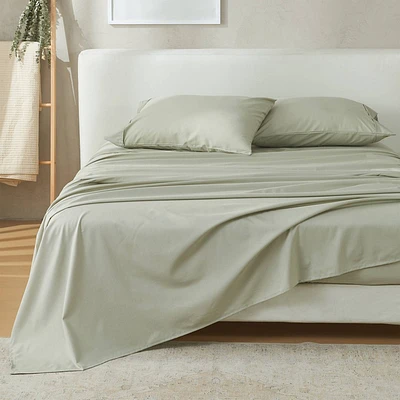 Patina Vie Full Cotton Blend Solid Sheet Set Sage Green: Breathable, Cooling, Vintage Style, 180 Thread Count