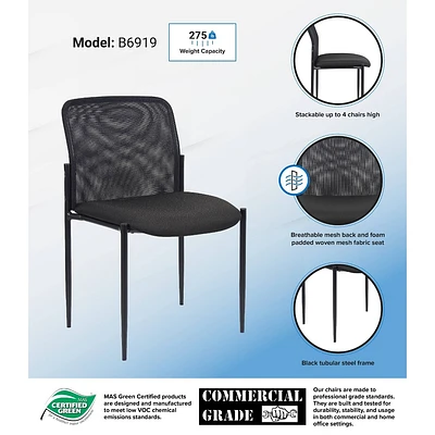 Mesh Guest Chair Black - Boss Office Products: Armless, Stackable, Metal Frame