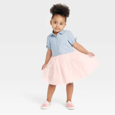 OshKosh Bgosh Toddler Girls Chambray Short Sleeve Tulle Dress