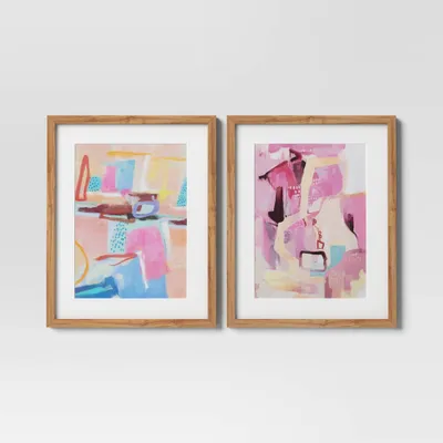 (Set of 2) 16 x 20 Painterly Collage Framed Under Glass Wall Art Prints - Threshold: Modern Abstract Art, Sawtooth Back