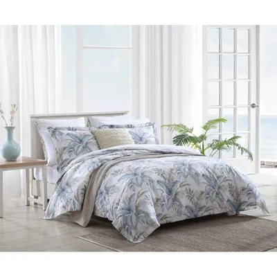 3pc Bakers Bluff 100% Cotton Duvet Set Blue - Tommy Bahama: Leaf Pattern