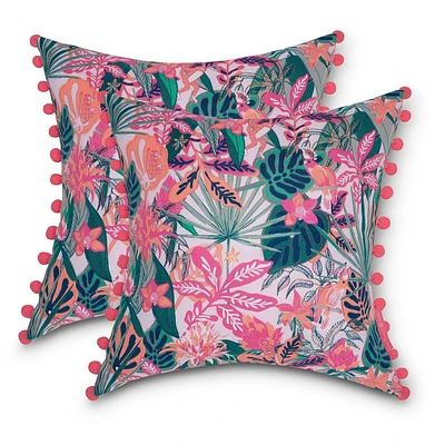 2pk 18x18 Vera Bradley  Square Outdoor Throw Pillows with Poms Coral