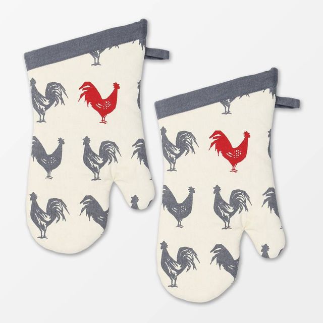 2pk Designer Hen House Print Oven Mitt - MU Kitchen: Cotton Herringbone Hot Pads, Kitchen Textiles Set