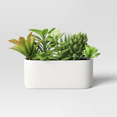 Artificial Succulents in Long Pot White - Threshold: Faux Greenery, Ceramic Base, Indoor Decor, 9 Width