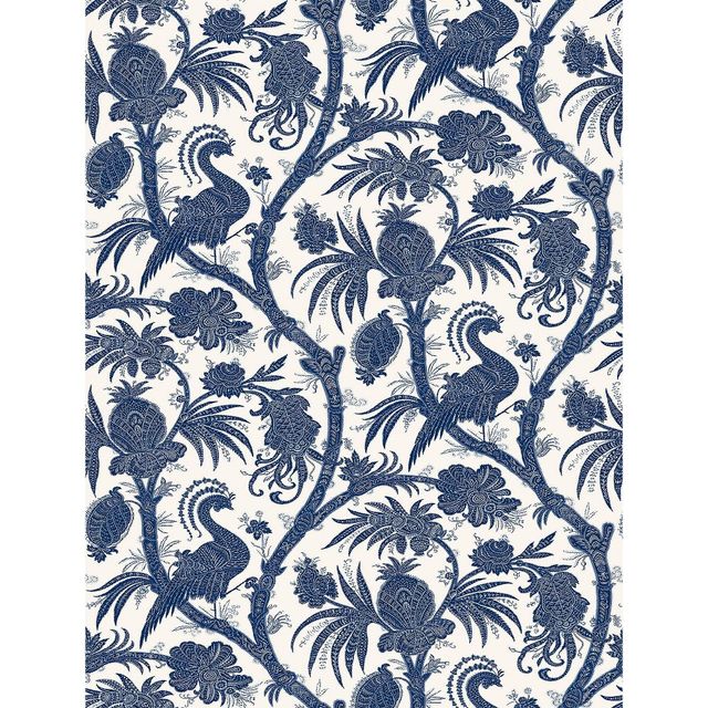 Brewster Balinese Peacock Scalamandre Self Adhesive Wallpaper Indigo: NuWallpaper Removable Vinyl, 30.75 Sq Ft Coverage