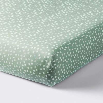 Cotton Fitted Crib Sheet - Daisies Green - Cloud Island