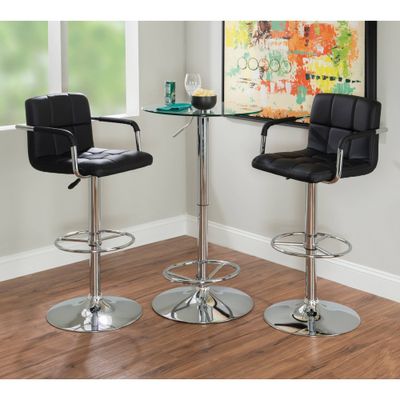 3pc Rhys Faux Leather Stools and Adjustable Table Pub Dining Set - Powell: Chrome-Plated, Glass