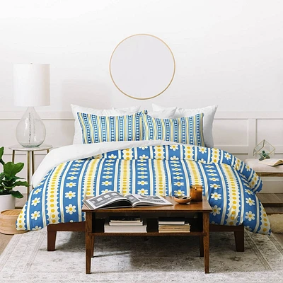 Deny Designs  Jenean Morrison Feed Sack Striped Duvet Cover and Pillow Shams Blue: Abstract Pattern, Machine Washable