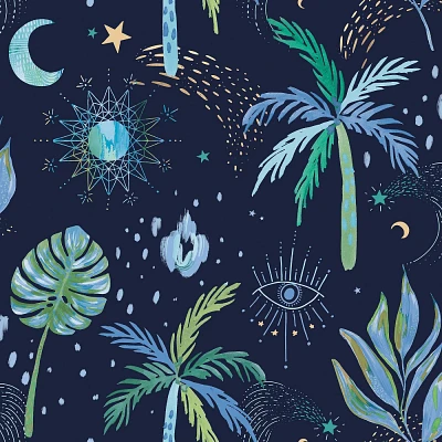 RoomMates Nuit Tropicale Blue Peel and Stick 1pc Wallpaper