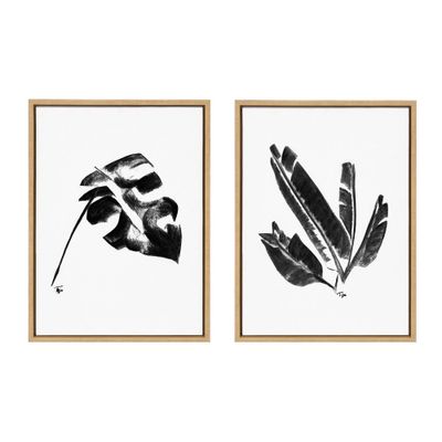 (Set of 2) 18 x 24 Sylvie 583 Monstera and 583 Banana Leaf Framed Canvas Natural - Kate & Laurel All Things Decor