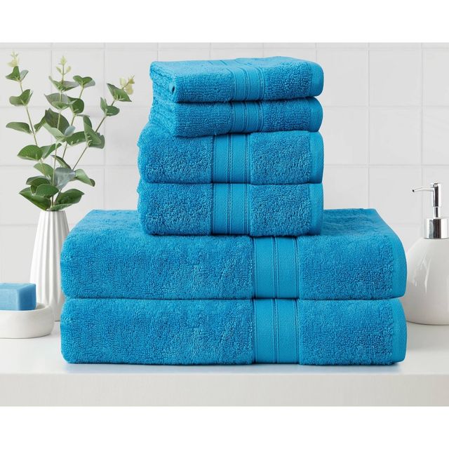 6pk Cotton Rayon from Bamboo Bath Towel Set Aqua - Cannon: OEKO-TEX Certified, Low Lint, Quick Dry