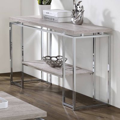 48 Chafik Accent Table Natural Oak/Chrome - Acme Furniture: Contemporary Sofa Table with Shelf