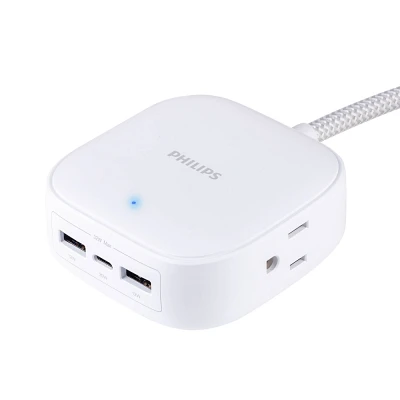 Philips 5ft Desktop USB Charging Station with USB-A & USB-C - White