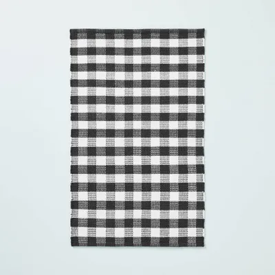 Textured Gingham Indoor/Outdoor Woven Accent Rug Dark Gray/Cream - Hearth & Hand with Magnolia: Weather-Resistant, Handmade