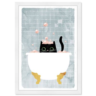 15 x 21 Kitty Bath Time Bath and Laundry Framed Art Print - Wynwood Studio