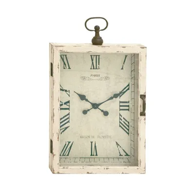 Wooden Pocket Watch Style Wall Clock with Hinged Door White - Olivia & May: Vintage MDF Timepiece for Indoor Decor