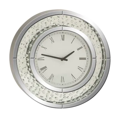20x20 Glass Mirrored Wall Clock with Floating Crystals White - Olivia & May