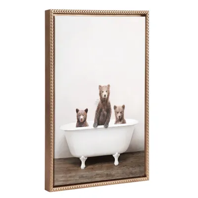 18x24 Sylvie Beaded Three Little Bears in Vintage Bathtub Framed Canvas by Amy Peterson