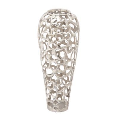 25 x 10 Eclectic Organic Hole-designed Aluminum Vase Silver - Olivia & May