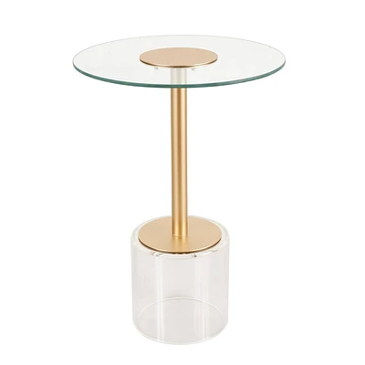 Olivia & May Acrylic Accent Table with Elevated Base and Gold Stand 22 in Clear: Modern Round Glass Martini Tray Table