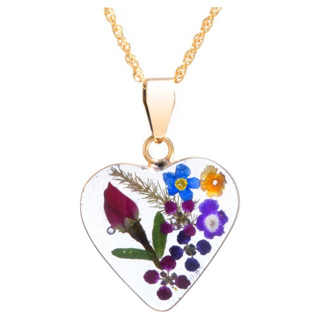 Women Gold over Sterling Silver Preed Flower Heart Pendant Chain Necklace (18)