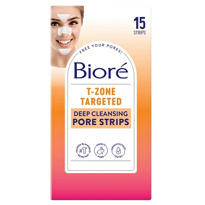 Biore T-Zone Targeted Deep Cleansing Pore Strips, Blackhead Remover, Nose Strips, Visible Proof - 15ct