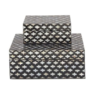 Set of 2 Large Traditional Wood and Mop Zigzag Boxes  - Olivia & May