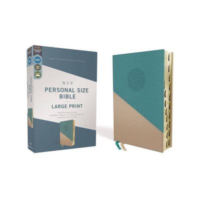 Niv, Personal Size Bible, Large Print, Leathersoft, Teal/Gold, Red Letter, Thumb Indexed, Comfort Print - by Zondervan (Leather Bound)