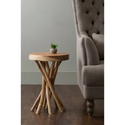 Kenton Teak Accent Table Brown - East At Main: Modern Round No Assembly Teak Side Table for Living Room