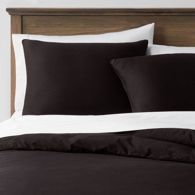 2pc Twin/Twin Extra Long Washed Cotton Sateen Duvet Cover and Sham Set Black - Threshold