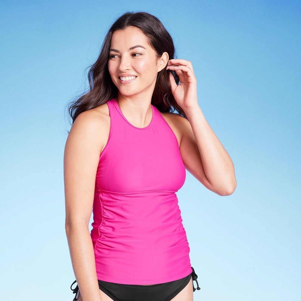 Kona Sol Womens Shirred Front High Neck Portrait Back Tankini Top |  Connecticut Post Mall
