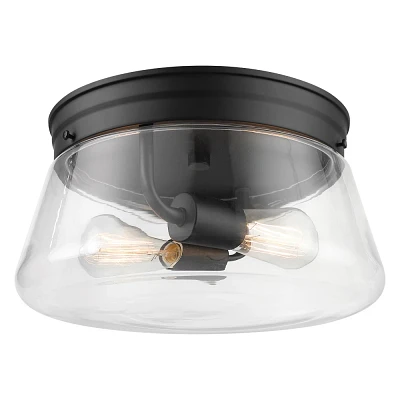 Globe Electric Aleyna 2-Light Outdoor Flush Mount Ceiling Light with Clear Glass Shade Matte Black