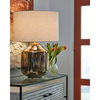 Signature Design by Ashley Jadstow Table Lamp Black/Brown: Contemporary Two-Tone, Metallic Finish, Cotton Linen Shade