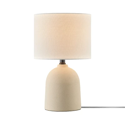 Globe Electric 15 Ceramic Table Lamp with Light Concrete Finish and White Linen Shade