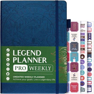 Undated PRO Planner Weekly/Monthly 7x10 Mystic Blue - Legend Planner: Agenda & Student Planner, Elastic Closure